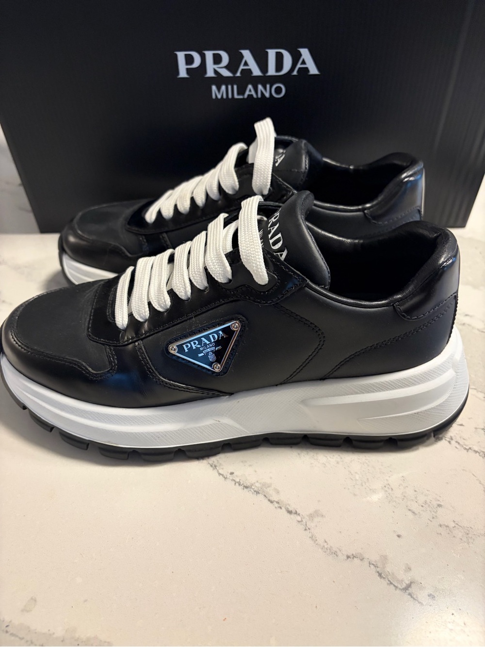 Women’s Prada Black Prax 36.5 Leather Platform Sneakers - Picture 4 of 8